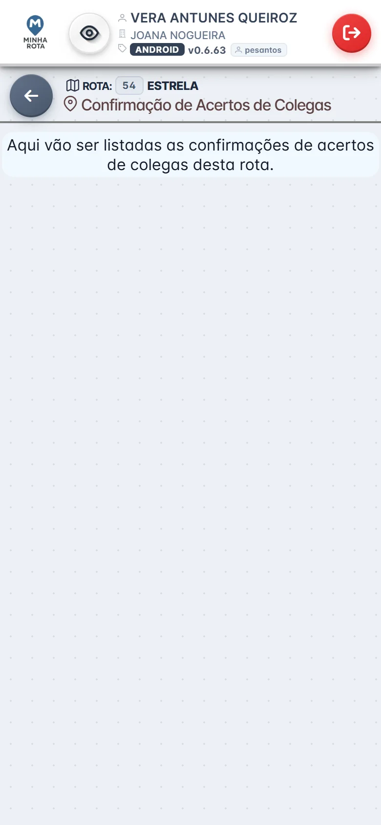 Tela de confirmação de acertos no app do colocador do Minha Rota